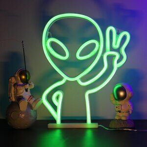 Green Alien Neon Sign LED Wall Light USB Battery for Game Room Party Decor